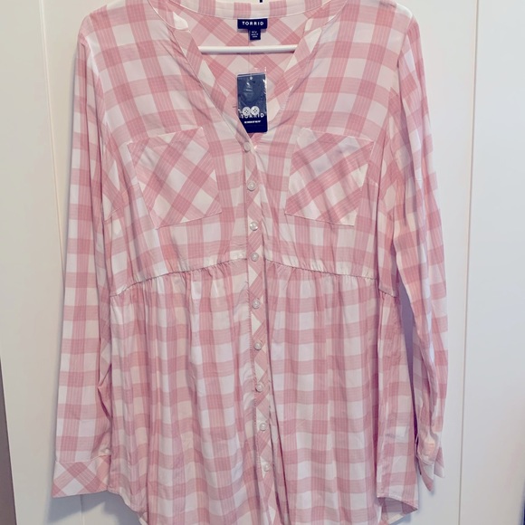 Torrid | Blush Pink Plaid Babydoll Tunic | NWT 00 - Picture 4 of 6